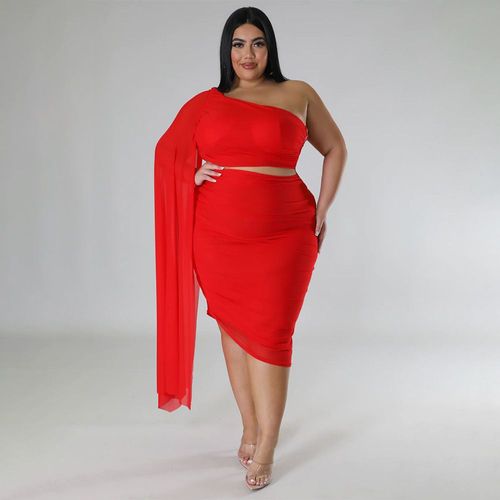 Cm.Yaya-Jupe Mi-Longue Aux Genoux Pour Femme",Grande Taille,Manches Longues,Haut Court,Tenue De Fête,2 Pièces,"2023