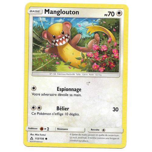 Carte Pokémon - Manglouton Pv 70 112/156 - Carte Commune - Soleil Et Lune - Ultra Prisme