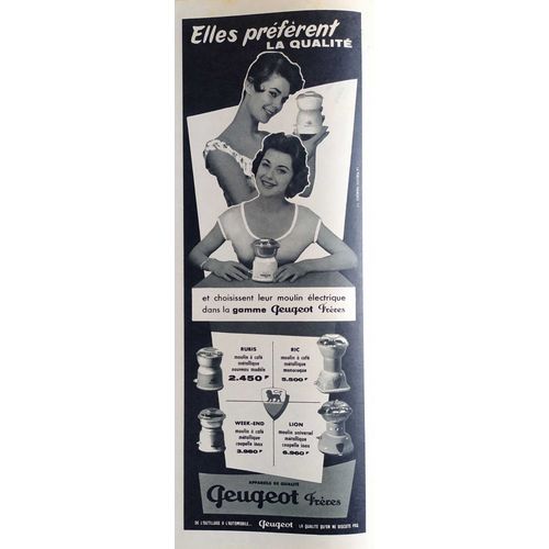 Publicité Papier - Moulins À Café Peugeot De 1957