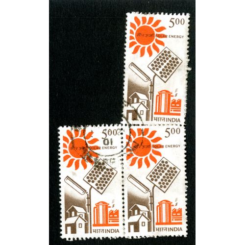 Trois Timbres Oblitérés India, Solar Energy, 5.00