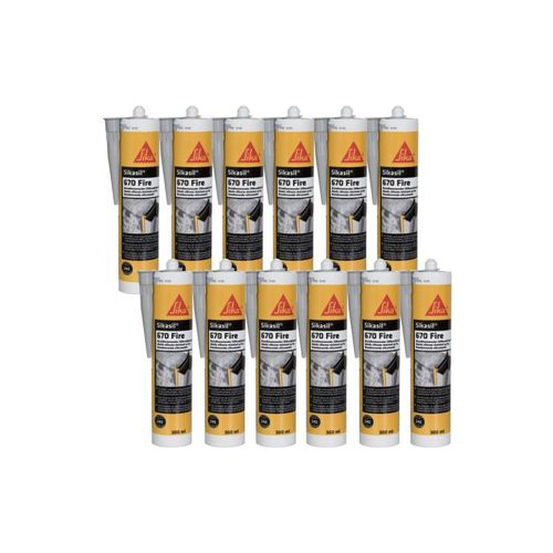 Lot de 12 mastics classés au feu pour joints SIKA - Sikasil 670 Fire - Gris - 300ml