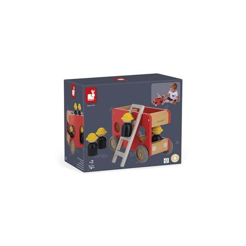 Janod - Camion De Pompiers En Bois Massif Bolid - 4 Pompiers Inclus - Roues Silencieuses - Imagination Et Motricit? Fine - Certifi? Fsc - Peinture L Eau - D S 2 Ans J04632