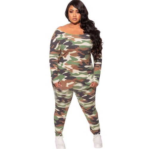 Ensemble Deux Pièces De Camouflage Pour Femmes",Grande Taille,Survêtement Décontracté,Taille Élastique,Vêtements Pour La Maison,Style,"Drop