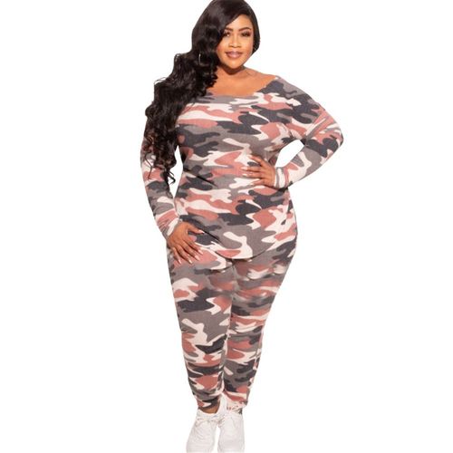 Ensemble Deux Pièces De Camouflage Pour Femmes",Grande Taille,Survêtement Décontracté,Taille Élastique,Vêtements Pour La Maison,Style,"Drop