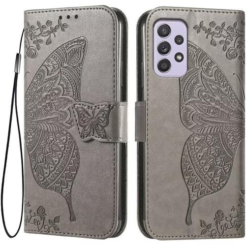 Coque Pour Samsung Galaxy A52 / A52 5g / A52s 5g, 6.5"" Etui Flip Magnétique Avec 3 Fentes Pour Cartes 1 Portefeuille, Housse Gris