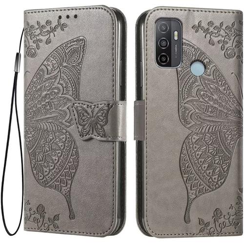 Coque Pour Oppo A53 4g / Oppo A53s 4g, 6.5"" Etui Flip Magnétique Avec 3 Fentes Pour Cartes 1 Portefeuille, Housse Gris