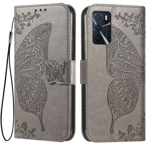 Coque Pour Oppo A16 / Oppo A16s / Oppo A54s, 6.52"" Etui Flip Magnétique Avec 3 Fentes Pour Cartes 1 Portefeuille, Housse Gris