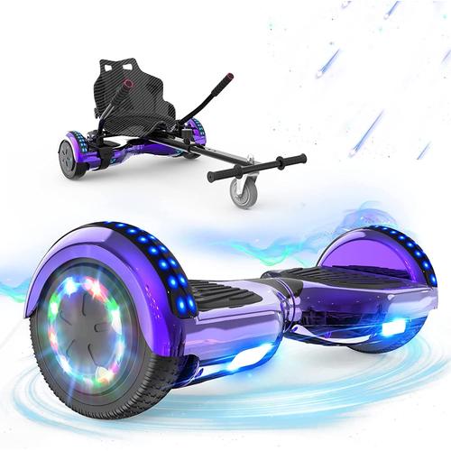 Rcb Pack Hoverboard 6.5 Pouces Our Enfant Et Ados Avec Bluetooth-Musique/Led-Roue Clignotante/ Moteur Puissant Violet + Karting Ajustable Noir Cadeau Super Pour Enfants Et Ados