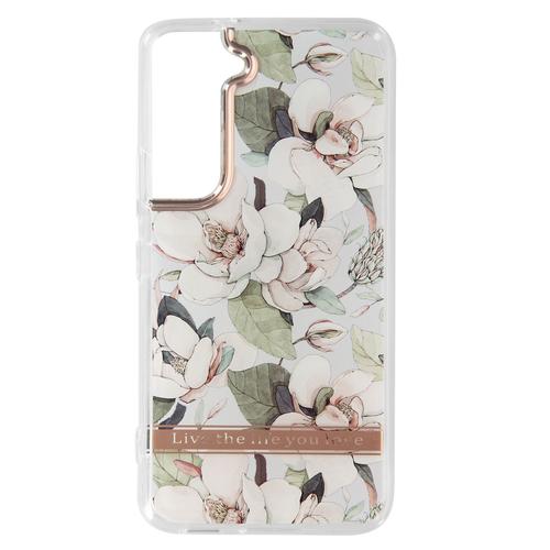 Coque Samsung Galaxy S22 Dos Rigide Contour Souple Design Fleurs Blanches