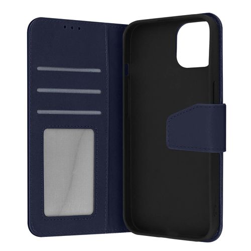 Housse Apple Iphone 13 Cuir Premium Porte-Carte Fonction Support Vidéo Bleu Nuit