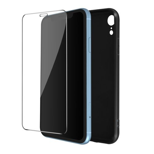 Coque Iphone Xr Silicone Gel Souple Noir Et Verre Trempé 9h Transparent