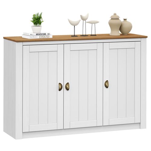 Buffet Bolton Avec 3 Portes, Bahut Style Classique Dim 130x88x40 Cm Avec 5 Étagères, Vaisselier En Pin Massif Blanc Et Brun