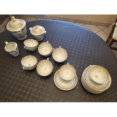 Vintage  service à thé ou café en porcelaine fine   de Limoges doré or fin ,27 pieces