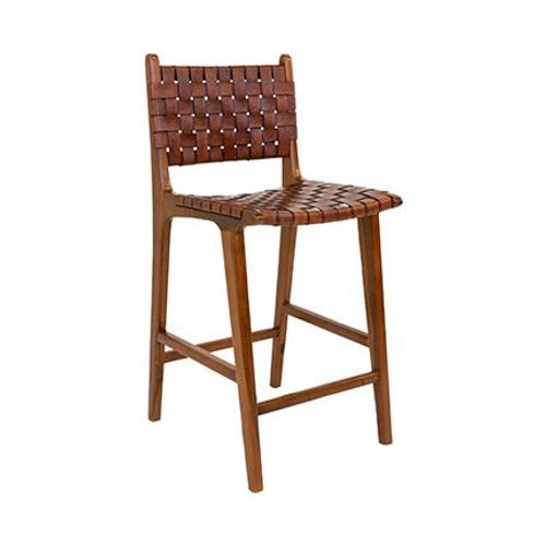 Chaise De Bar 45,5x46x101 Cm En Teck Et Cuir Marron