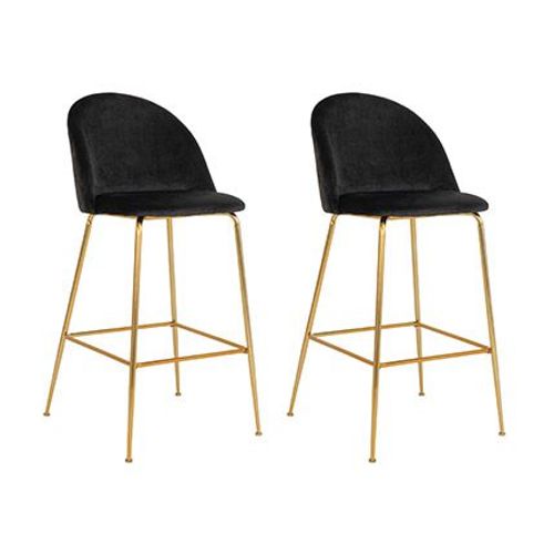 Lot De 2 Chaises De Bar 60x55x108 En Velours Noir Et Laiton
