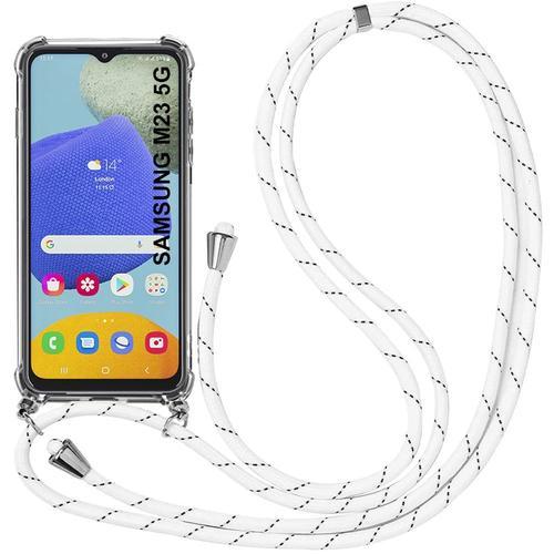 Coque Pour Samsung Galaxy M23 5g Transparent Coin Renforcé Protection Antichoc + Bandoulière Blanc - E.F.Connection