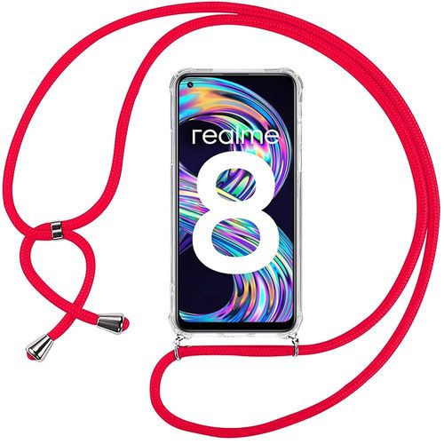Coque Pour Realme 8 Silicone Transparent Coin Renforcé Avec Collier Cordon Rouge - E.F.Connection
