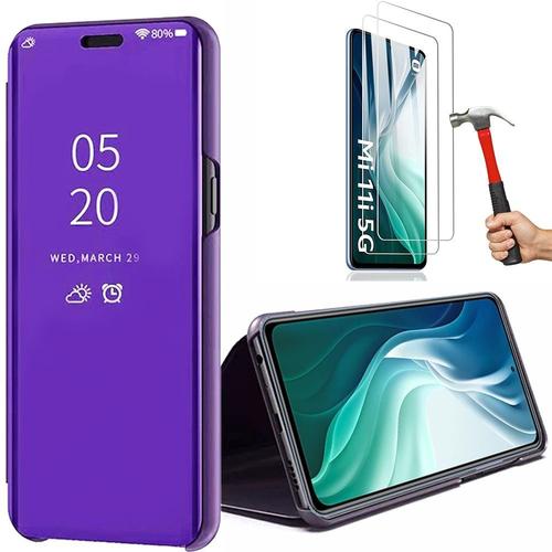 Coque Pour Xiaomi Mi 11i + 2 Verres Trempés. Coque Antichoc Effet Miroir Protection Violet - E.F.Connection