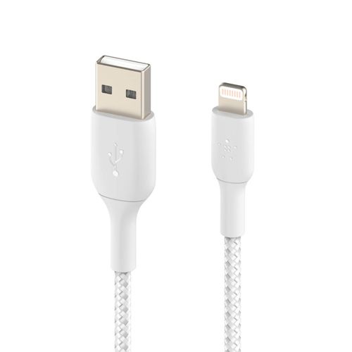 Câble USB vers Lightning MFi 18W Nylon Tressé 2m Charge et Synchro Belkin blanc