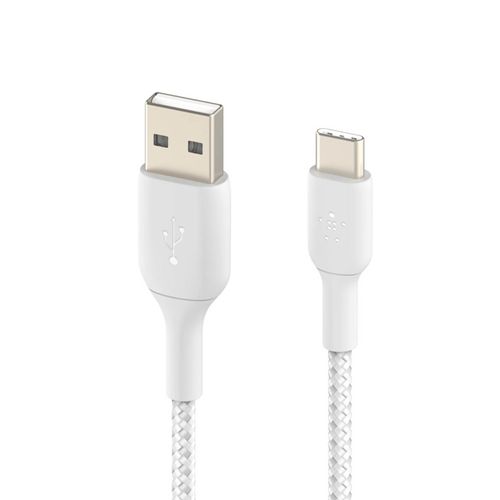 Câble USB vers USB-C 18W Nylon Tressé 2m Charge et Synchro Belkin blanc
