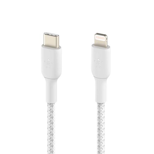 Câble USB-C vers Lightning 18W Power Delivery Nylon Tressé 1m Belkin blanc