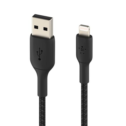 Câble USB vers Lightning MFi 18W Nylon Tressé 3m Charge et Synchro Belkin noir