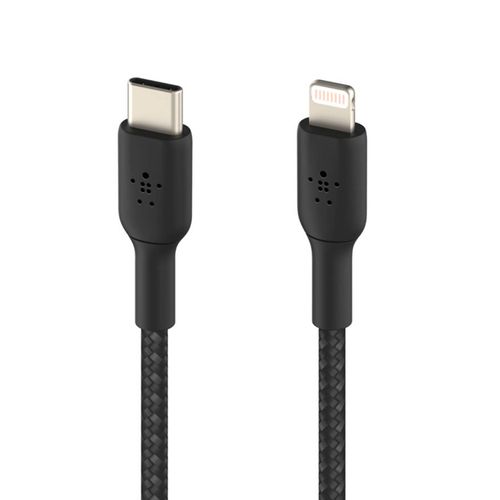 Câble USB-C vers Lightning 18W Power Delivery Nylon Tressé 1m Belkin noir