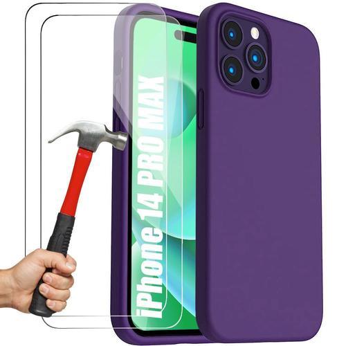 Coque Pour Iphone 14 Pro Max Violet Foncé + 2 Verres Trempés Protection D'écran - E.F.Connection