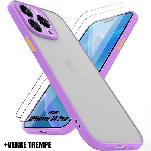 Coque Pour Iphone 14 Pro Silicone Antichoc Violet + 2 Verres Trempés Protection - E.F.Connection