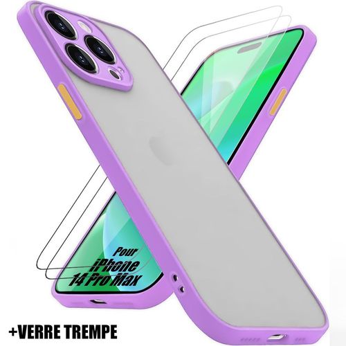 Coque Pour Iphone 14 Pro Max Protection Ultra Fine Silicone Violet + 2 Verres Trempés - E.F.Connection