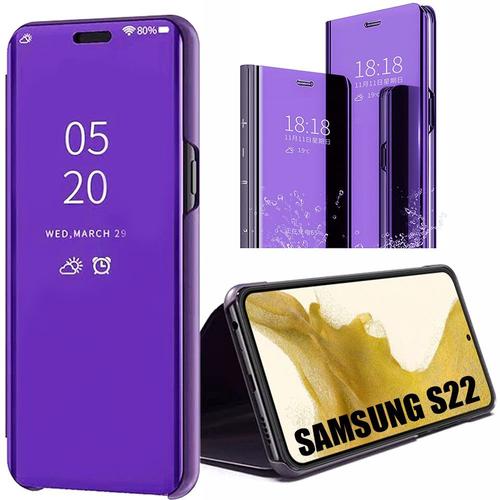 Coque Pour Samsung Galaxy S22 Effet Miroir Fenêtre Translucide Clear View - Violet - E.F.Connection