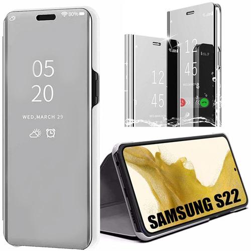 Coque Intégrale Pour Samsung S22 Protection 360 Clear View Smart Case - Argenté - E.F.Connection
