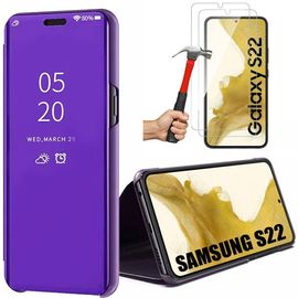 Coque Pour Samsung Galaxy S22 Violet Clear View Elégante Anti-Rayure + 2 Verres Trempés - E.F.Connection