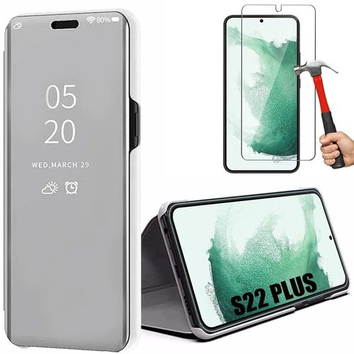 Coque Pour Samsung Galaxy S22 Plus + 2 Verres Trempés. Coque Effet Miroir Anti-Choc Argenté - E.F.Connection