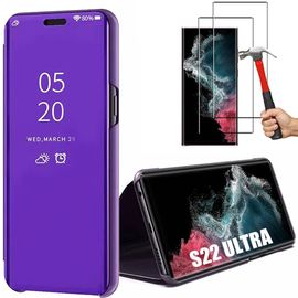 Coque Violet Pour Samsung S22 Ultra Anti-Rayure Smart Case Protection + 2 Verres Trempés - E.F.Connection