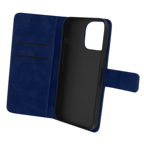 Étui Iphone 14 Pro Max Portefeuille Support Vidéo Effet Mat Soft Touch Bleu Nuit