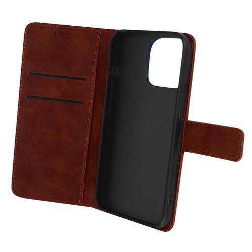 Étui Iphone 14 Plus Folio Portefeuille Support Vidéo Effet Mat Soft Touch Marron