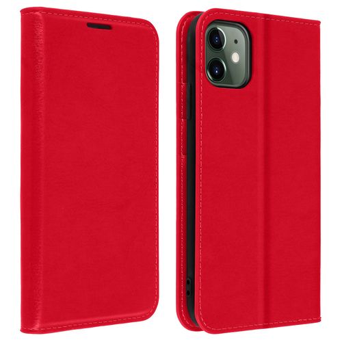 Étui Iphone 11 Folio Cuir Véritable Porte Cartes Support Vidéo Rouge