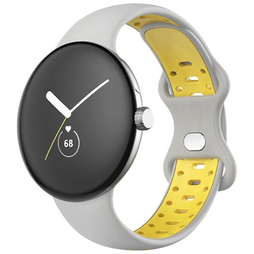 Bracelet Pour Google Pixel Watch Silicone Bicolore Souple Gris Et Jaune