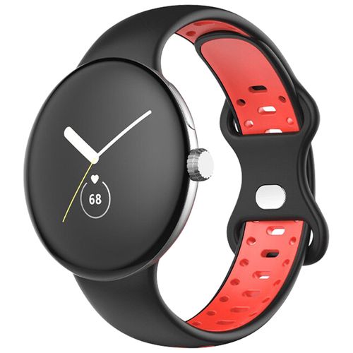 Bracelet Pour Google Pixel Watch Silicone Bicolore Souple Noir Et Rouge