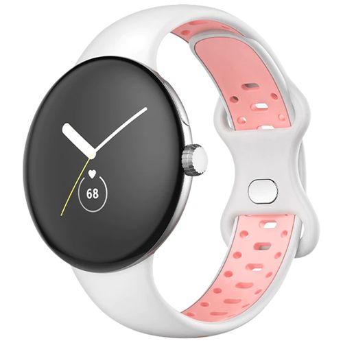 Bracelet Pour Google Pixel Watch Silicone Bicolore Souple Blanc Et Rose