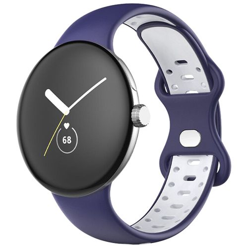 Bracelet Pour Google Pixel Watch Silicone Bicolore Souple Bleu Et Blanc