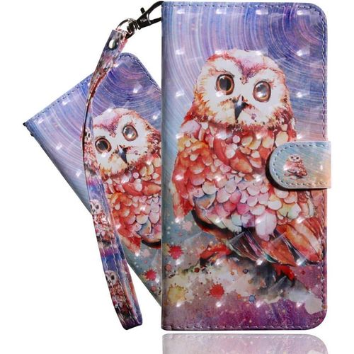 Google Pixel 3a Étui Pu Cuir 3d Désign Magnétique Clasp Antichoc Durable Bookstyle Porte Carte Stand Étui À Rabat Coque Pour Google Pixel 3a Red Watercolor Owl Bx