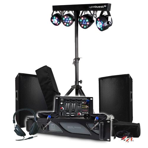 Pack Sono BM SONIC Ampli 1000W, Paire d'Enceintes Passives 2x300W, Table de Mixage, Portique 4 Lumières Xperformer