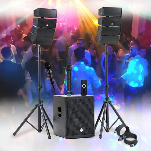 Pack Sono DJ 1200W BM SONIC 2 Enceintes satellites ENORME SUB 38cm USB/Bluetooth, 2 MICROS, Animation, Mariage, Baptême, Soirée