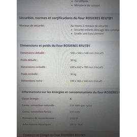 Four ROSIERES encastrable multifonctions (gril, chaleur tournante, convection naturelle)