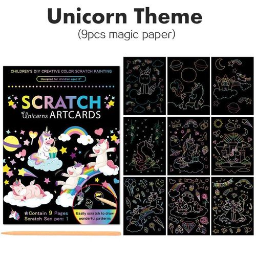 Kit De Cartes Magiques Arc-En-Ciel Pour Peinture, Dessin Animé, Licorne, Dinosaure, Planche À Dessin, Jouet Éducatif Pour Enfants, 9 Pièces/Ensemble