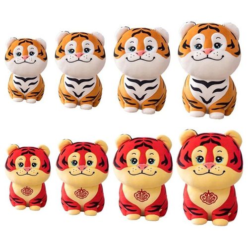 Figurine De Tigre Du Zodiaque, Jouet En Peluche, Mascotte De L'année 2022, Jolie Poupée De Tigre Du Zodiaque, Décor De Table Ffiec, 4 Tailles Marron/Rouge
