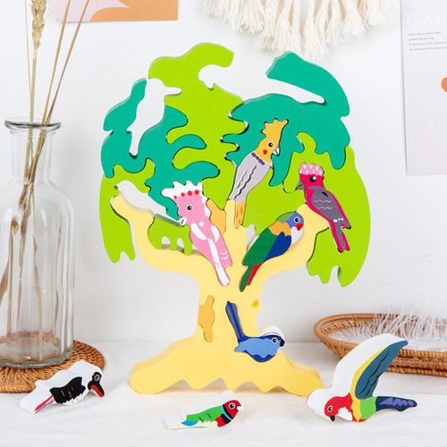 Jeu de construction de nid d'oiseau en 3D, puzzle d'arbre de dessin animé, jouets Montessori pour tout-petits de 2 à 4 ans