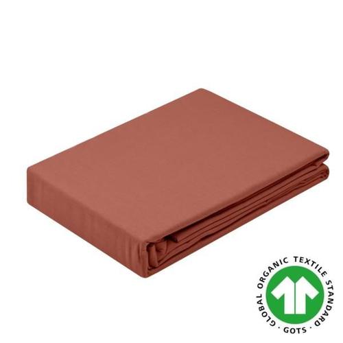 Drap Plat Uni 240x300cm, 2 Personnes, Terracotta, Coton Bio, Oeko-Tex